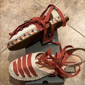 LOFT Red and Cream Espadrille Sandals